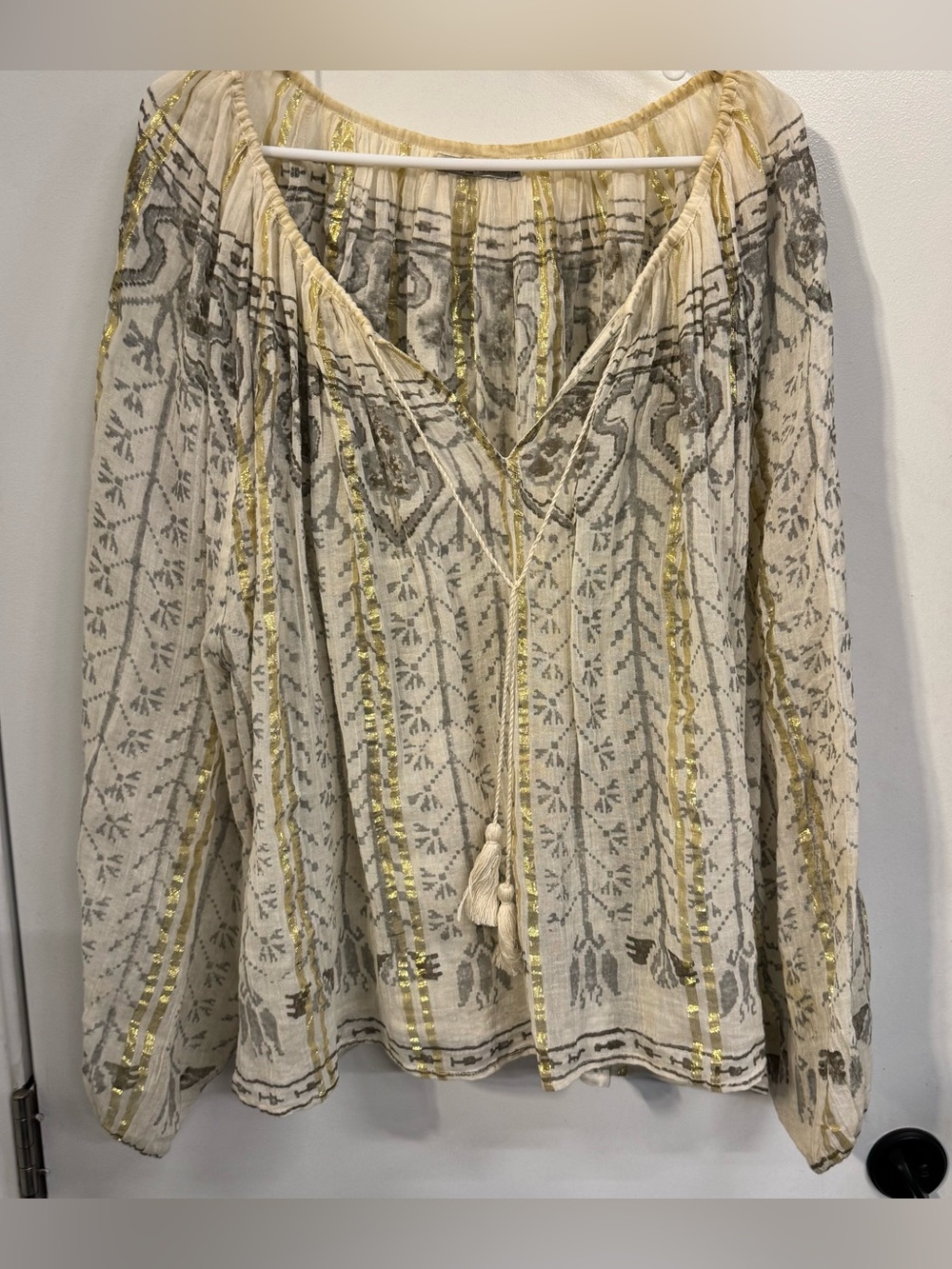 Mes Demoiselles Women's 100% Cotton Gauzy Ivory Blouse Bohemian Flowy One Size